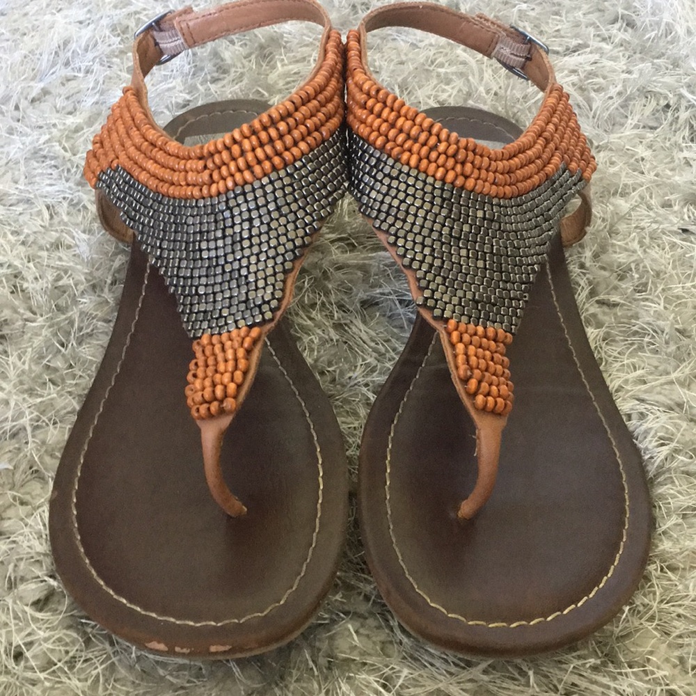 Orange and Silver beaded sandals